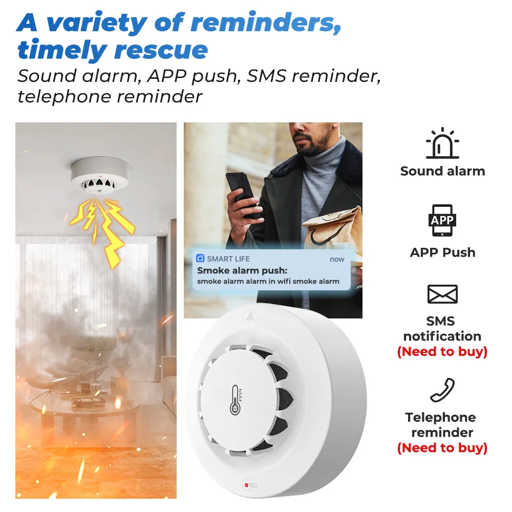 Tuya Wifi BT Two Connection Sm - Smoke Detector Interconnected ulasan dan harga